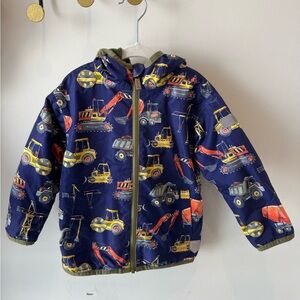 Hatley Navy Blue Kids Jacket with Construction Vehicle Print